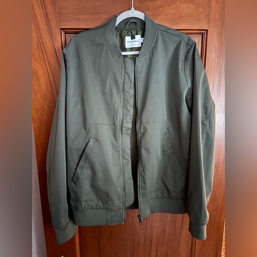 Topman Lightweight Bomber Jacket in Army Green